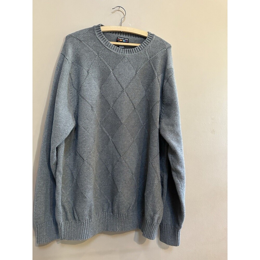 Alexander Julian Colours Vtg Gray Cable Knit Sweater 100% Cotton Size 2XL Tall